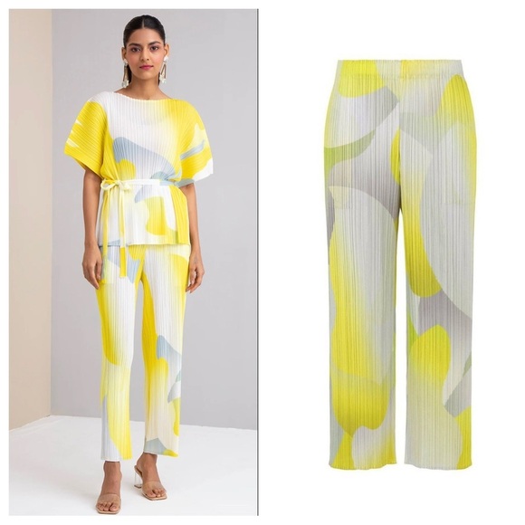 Issey Miyake Pleats Please Flower Yawn Pleated Pull On Pants in Yellow Sz:3 - Picture 1 of 10